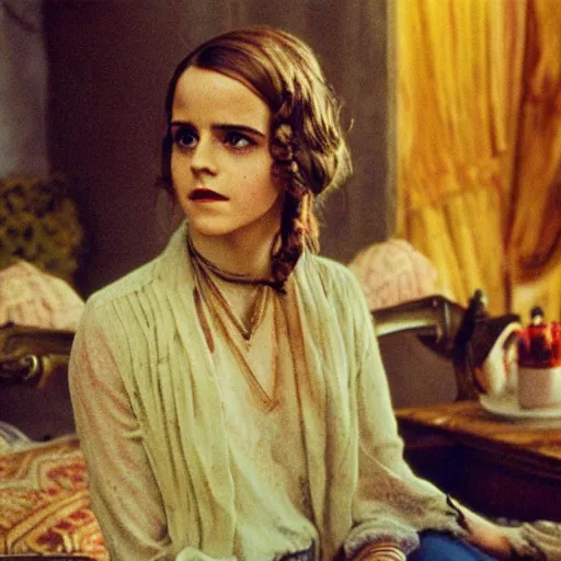 Image similar to photo, emma watson, film still from the grand old trip the moon ( 1 9 2 2 ), kodak ektachrome 1 2 0, 2 6 mm,