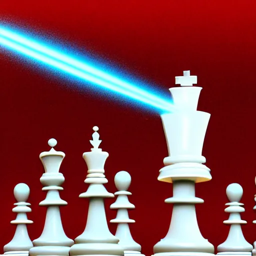 Prompt: a stunning 3 d simulation of a white chess piece exploding with colorful laserbeams, black background, 4 k