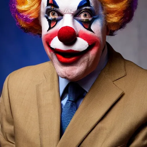 Prompt: Jerome Powell as a clown with clown wig and colorful clown makeup all over his face, award-winning, epic, cinematic