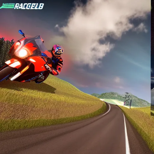 Image similar to new aesthetic and fast motorcycle. Flaming roads. photo realistic. high details. race. hyper realistic