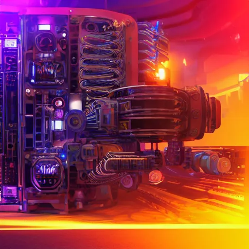 Prompt: album art, album is called tripmachine, tripmachine, photo of a huge futuristic steampunk machinery inside a computer, 8 k, fluorescent colors, halluzinogenic, multicolored, exaggerated detailed, front shot, 3 d render, octane