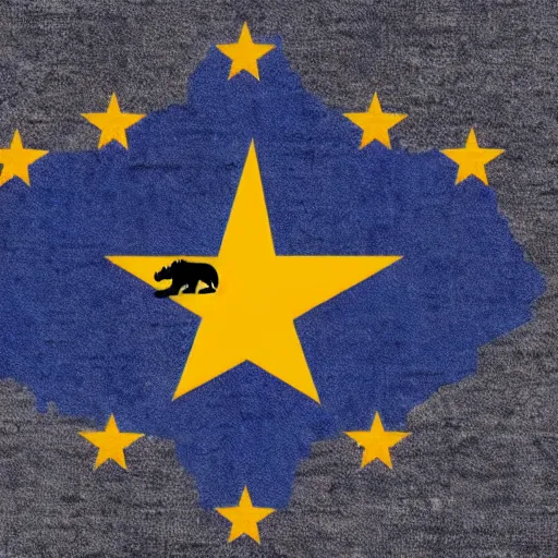 Prompt: California state flag with a robot riding on top of the bear