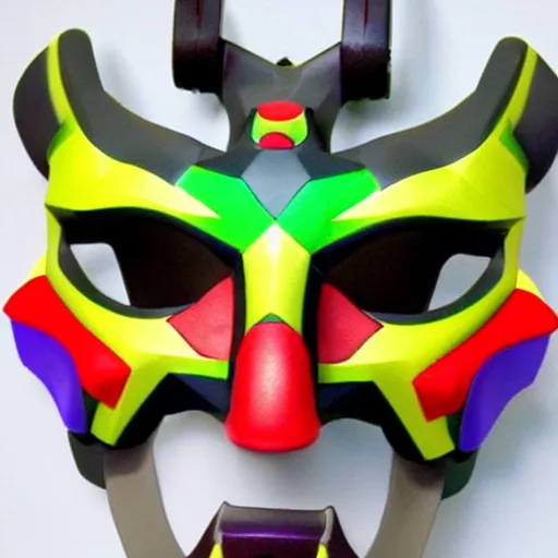 Image similar to nintendo 6 4 majoras mask realistic wearable mask. polygonal. very colorful.