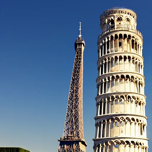 Prompt: The Leaning Tower of Pisa near the Eiffel Tower