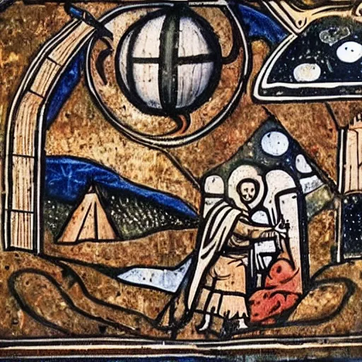 Prompt: the moon landing, medieval art style