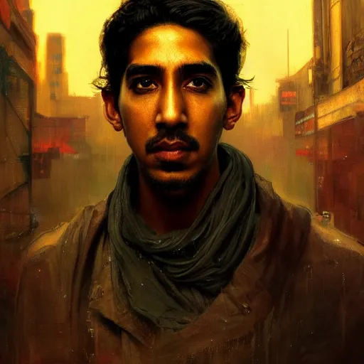 Prompt: dev patel, hyperrealistic portrait, bladerunner street, art of elysium by jeremy mann and alphonse mucha, fantasy art, photo realistic, dynamic lighting, artstation, poster, volumetric lighting, very detailed face, 4 k, award winning