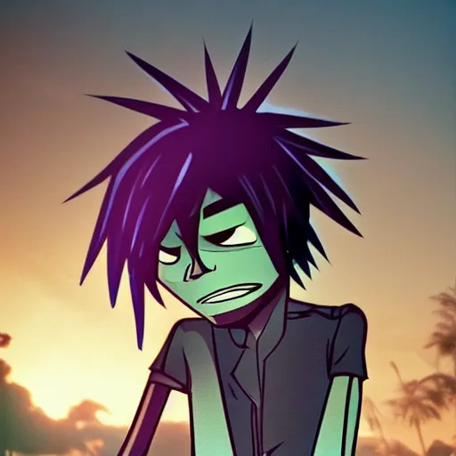 Prompt: a photograph of 2 d from gorillaz