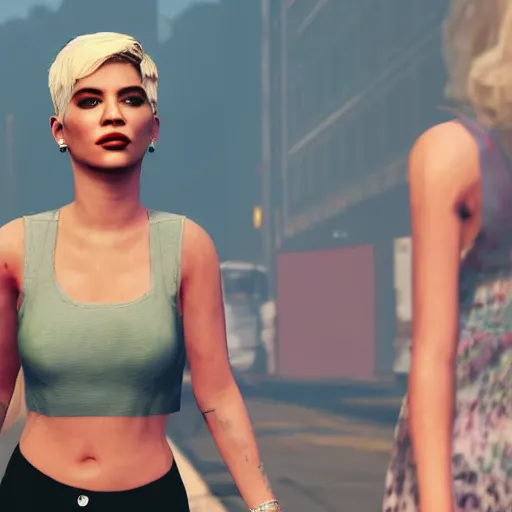 Prompt: pop singer Halsey in GTA V, 4k