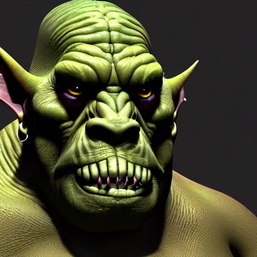 Image similar to a photorealistic portrait shot of a fantasy orc