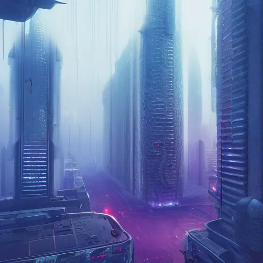 Image similar to a futuristic dystopian city, view from the sky, intricate artwork by beeple, beautiful, cinematic lighting, heavy mist, octane render, trending on artstation, greg rutkowski very coherent artwork. cinematic, hyper realism, high detail, octane render, 8k