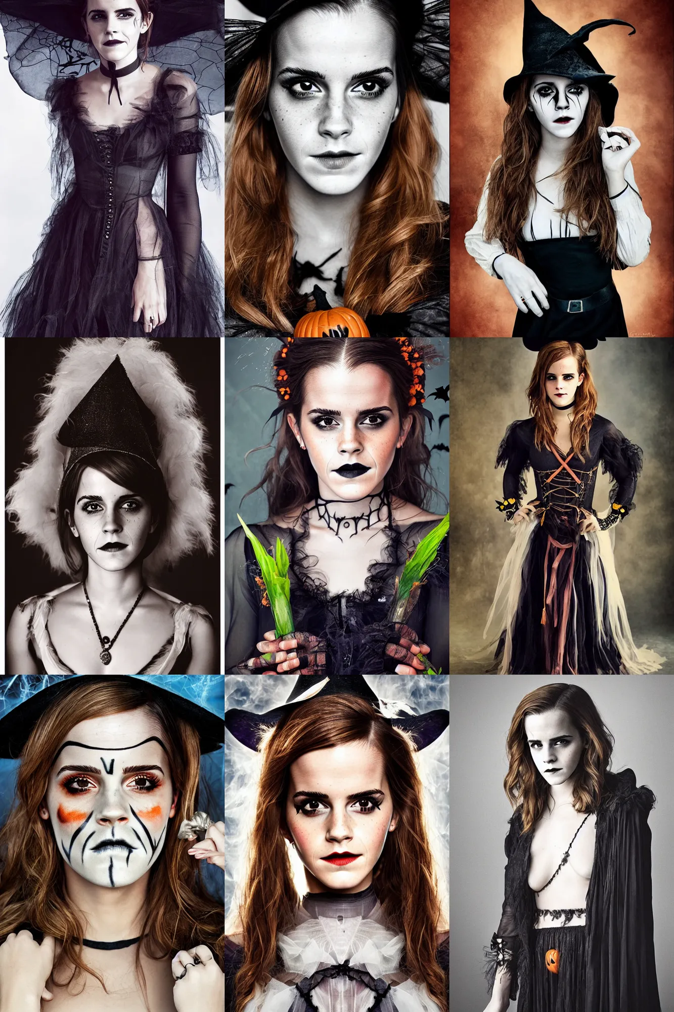 Prompt: emma watson wearing halloween witch! costume, full body! shot, standing!!, colored, perfect symmetrical face, perfect eyes!!, by charlotte grimm, natural light, detailed face, canon eos c 3 0 0, ƒ 1. 8, 3 5 mm, 8 k, medium - format print