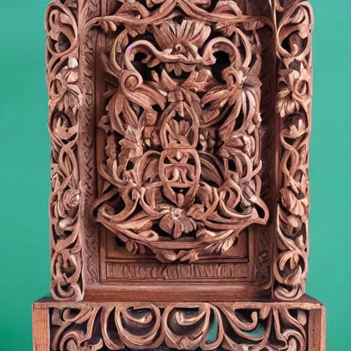 Image similar to ornate carved wood ornaments depicting floral arrangements