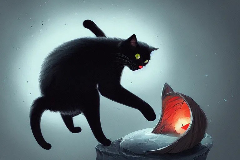 Prompt: evil black cat opening a magic portal, digital illustration, artstation, artstation hq, hd