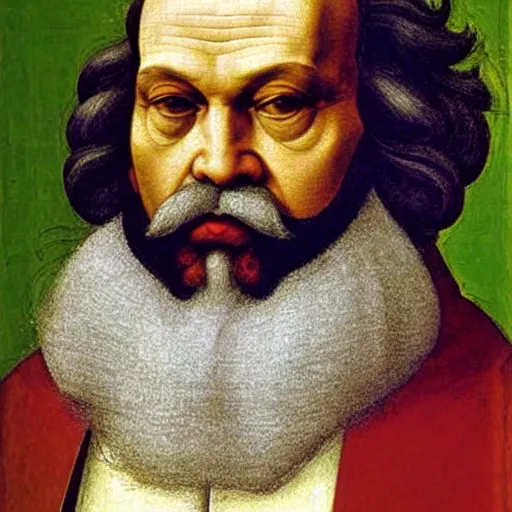 Image similar to beautiful renaissance painting portrait of karl marx by sandro botticelli, jan van eyck, tiziano vecelli, piero della francesca