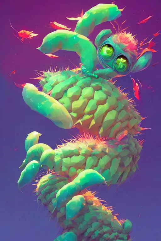 Image similar to creature animal sushi cristal very big eye roots cactus elemental flush of force nature micro world fluo fishscale, behance hd by jesper ejsing, by rhads, makoto shinkai and lois van baarle, ilya kuvshinov, rossdraws global illumination