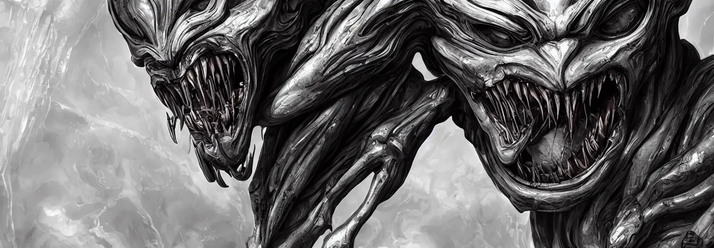 Prompt: engineer prometheus face by Artgerm, xenomorph alien, highly detailed, symmetrical long head, blood color, smooth marble surfaces, detailed ink illustration, raiden metal gear, cinematic smooth stone, deep aesthetic, concept art, post process, 4k, carved marble texture and silk cloth, latex skin, highly ornate intricate details, prometheus, evil, moody lighting, hr geiger, hayao miyazaki, indsutrial Steampunk