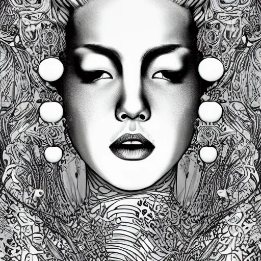 Image similar to the portrait of an absurdly beautiful, graceful, elegant, and sophisticated young kpop idol made of bulbs of garlic, an ultrafine detailed illustration by james jean, intricate linework, bright colors, final fantasy, behance contest winner, vanitas, angular, altermodern, unreal engine 5 highly rendered, global illumination, radiant light, detailed and intricate environment