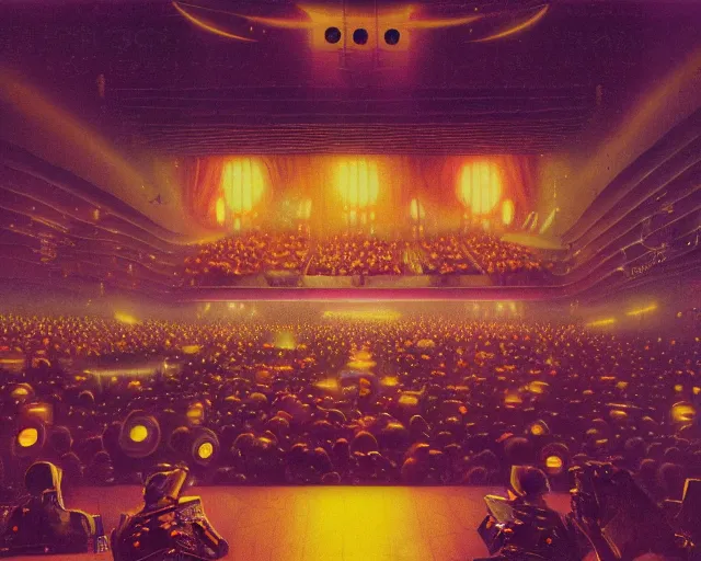 Image similar to IKEA catalogue photo of a cyberpunk concert hall, by Paul Lehr