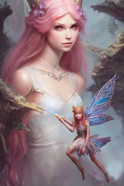 Image similar to fairy princess, highly detailed, d & d, fantasy, highly detailed, digital painting, trending on artstation, concept art, sharp focus, illustration, art by artgerm and greg rutkowski and magali villeneuve