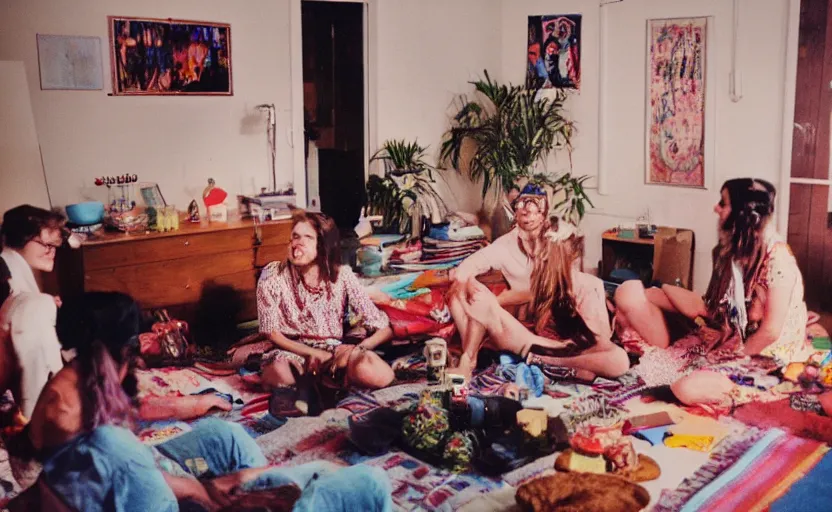 Prompt: a very 60's hippy style apartment party, 35mm,Epic,cinematic