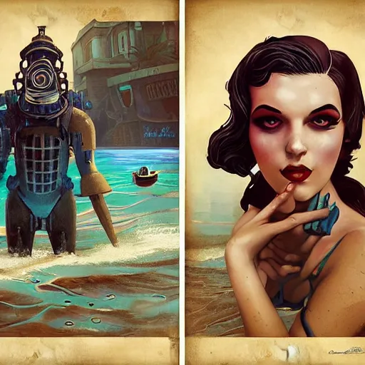 Image similar to lofi underwater bioshock beach model portrait, Pixar style, by Tristan Eaton Stanley Artgerm and Tom Bagshaw.