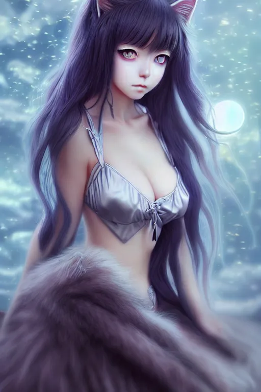 Image similar to ultra realistic, beautiful young catgirl, cat dress, modern anime, fantasy, eerie, intricate details, atmospheric, elegant, super highly detailed, professional digital painting, artstation, concept art, 8k, art by artgerm and eiichiro oda and koyoharu gotouge