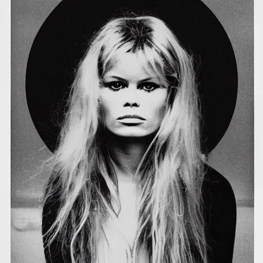 Image similar to stunning symmetrical portrait of beautiful brigitte bardot in front of a tall moog synthesizer, high contrast grainy blank and white photography print ilford warm tone, huge modular synthesizer