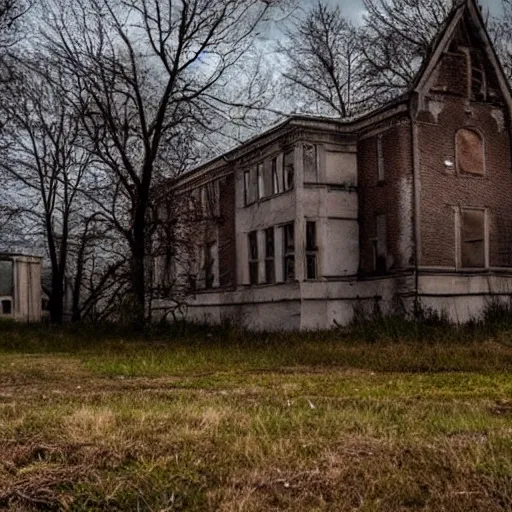 Prompt: something lurking in the dark shadows of an abandoned asylum