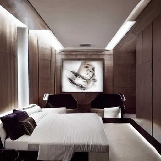 Prompt: a cozy bedroom decorated by zaha hadid, detailed, high resolution, wow!, intricate