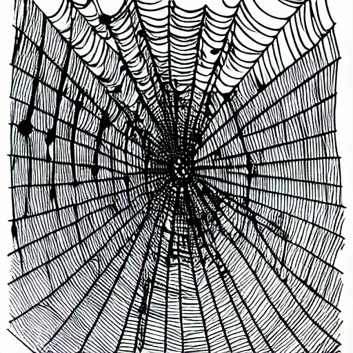 Prompt: one-line art grafic the organic ship included a spider web, grey scale