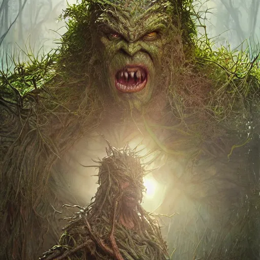 Image similar to swamp thing, ultra realistic, concept art, intricate details, eerie, highly detailed, photorealistic, octane render, 8 k, unreal engine. art by ed binkley and ellen jewett and artgerm and greg rutkowski and alphonse mucha