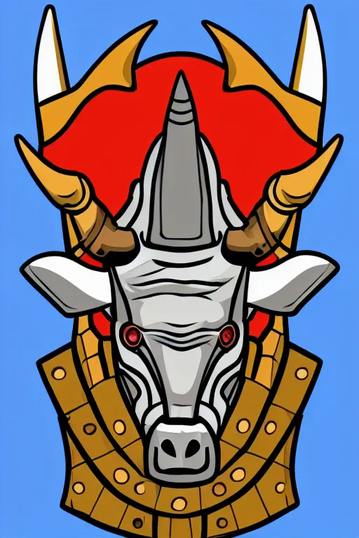 Image similar to Portrait of a bull in a medieval armor, knight, medieval, sticker, colorful, illustration, highly detailed, simple, smooth and clean vector curves, no jagged lines, vector art, smooth