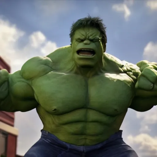 Image similar to Bernie Sanders cast as The Hulk, still from marvel movie, hyperrealistic, 8k, Octane Render,