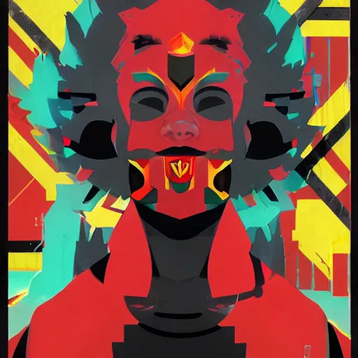 Prompt: Asura's Wrath Profile Picture by Sachin Teng, asymmetrical, Organic Painting , Matte Painting, Red and Black, geometric shapes, hard edges, graffiti, street art,:2 by Sachin Teng:4