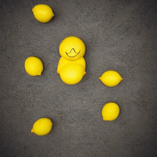 Image similar to a lemon in shape of a human with legs of lemons and round body, arms of lemons, it's relaxing on a beach, volumetric light