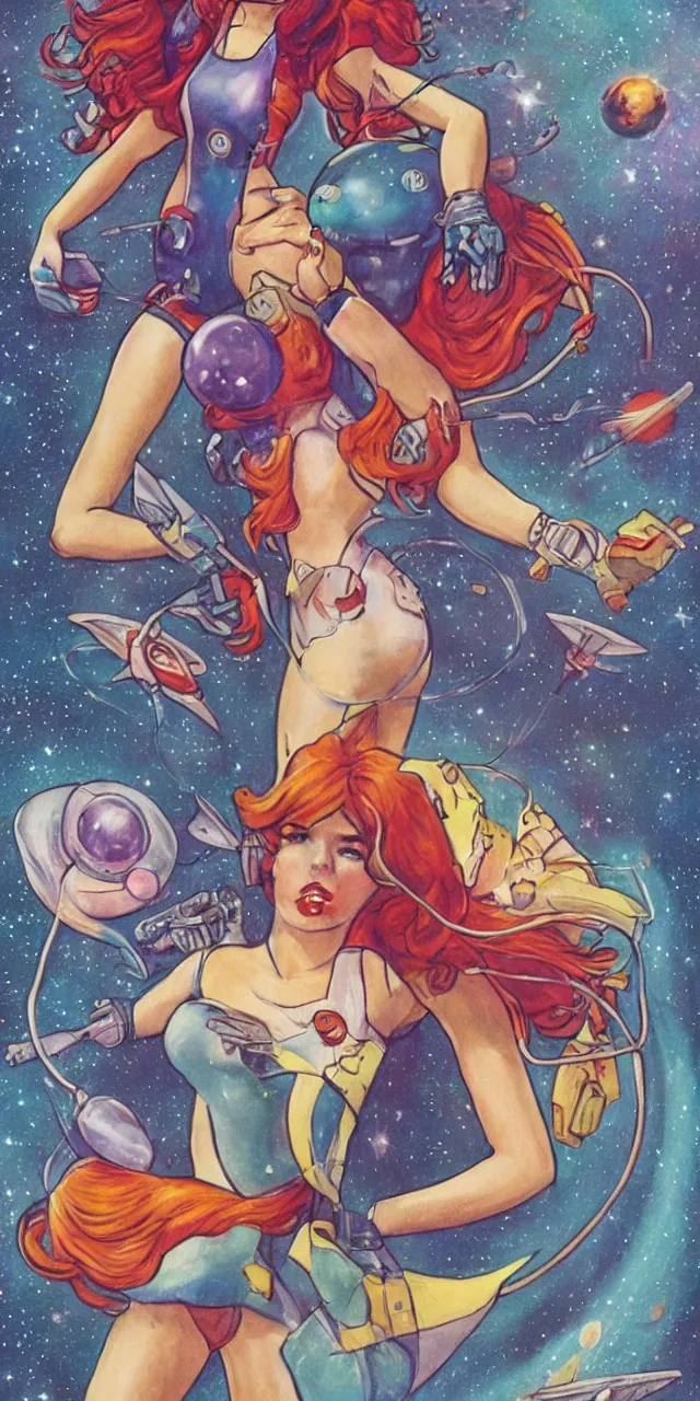 Image similar to retro space girl fairy cosmonaut