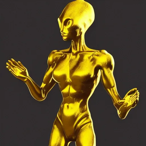 Prompt: “an alien golden statue in gothic style, concept art, dynamic light”