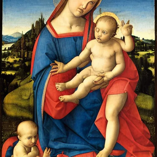 Image similar to Early renaissance painting of Madonna and child, by Filippo Lippi, 1400s, detailed