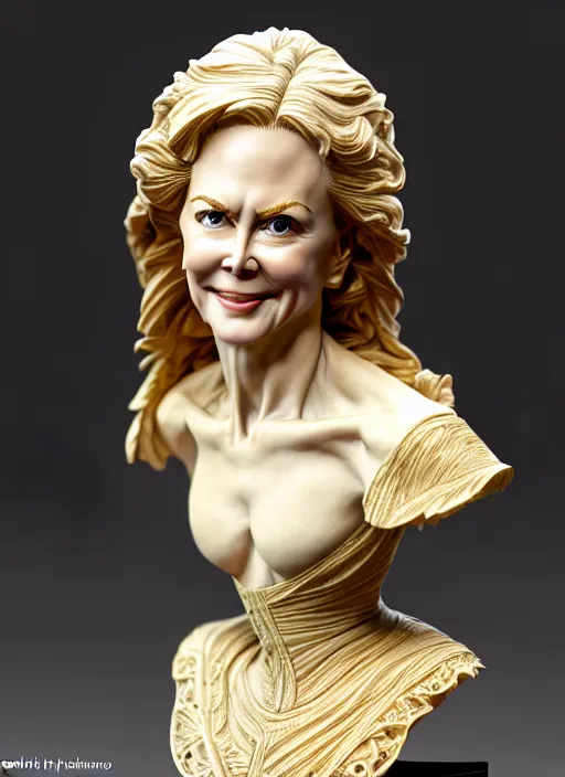 Image similar to high intricate bust of an nicole kidman ( 1 9 9 5 ) carved from wood in baroque style, studio light, maria panfilova, andrea savchenko, mike kime, ludovic plouffe, qi sheng luo, oliver cook, trending on artstation