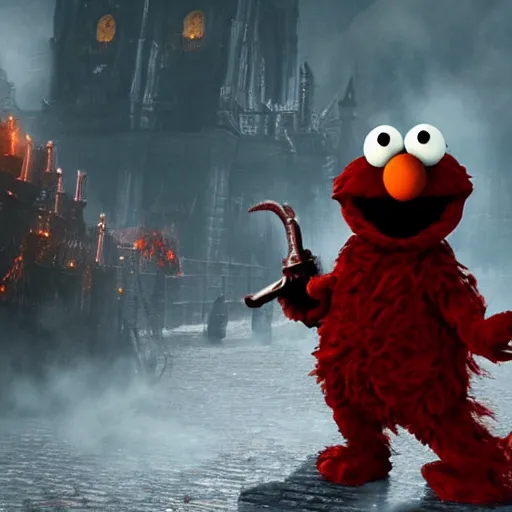 Image similar to Elmo as a Bloodborne boss