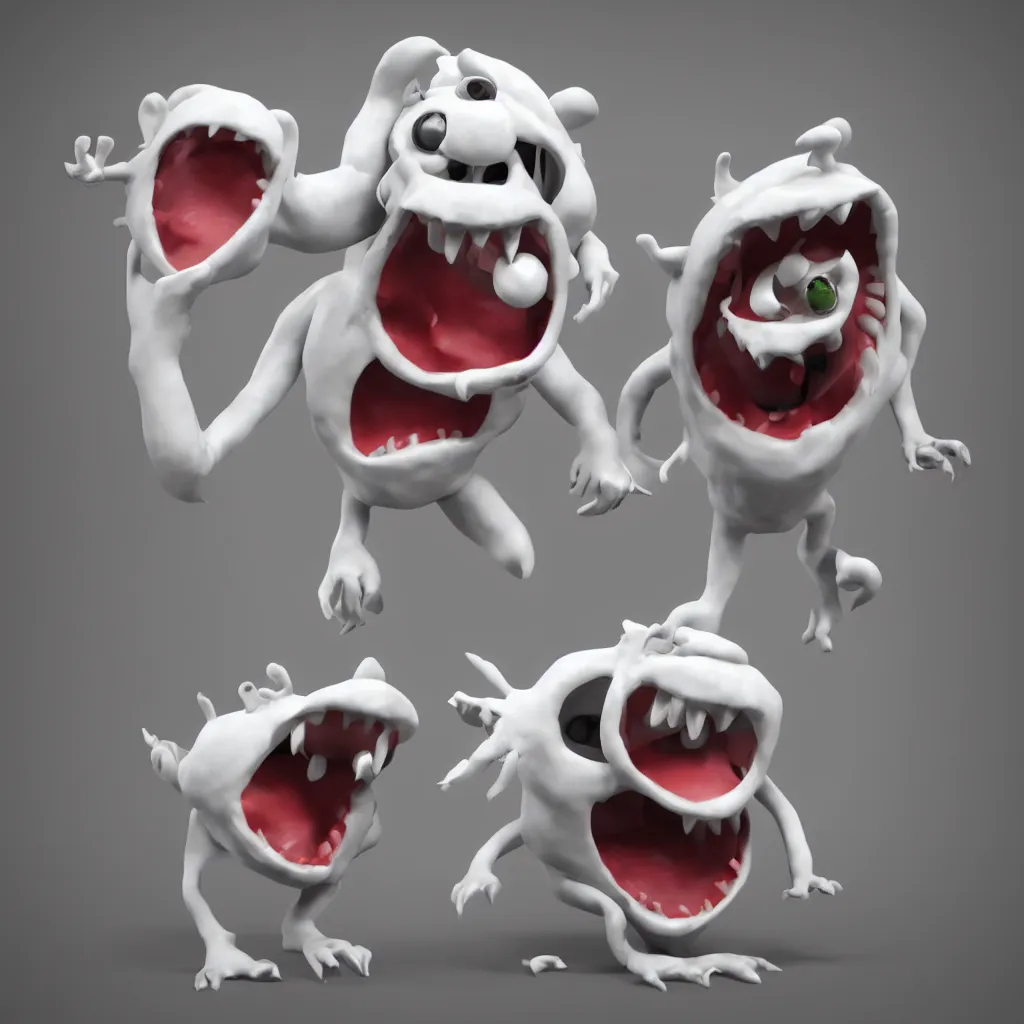 Image similar to cute weird monster emoticone, 3 d render, white background realistic,