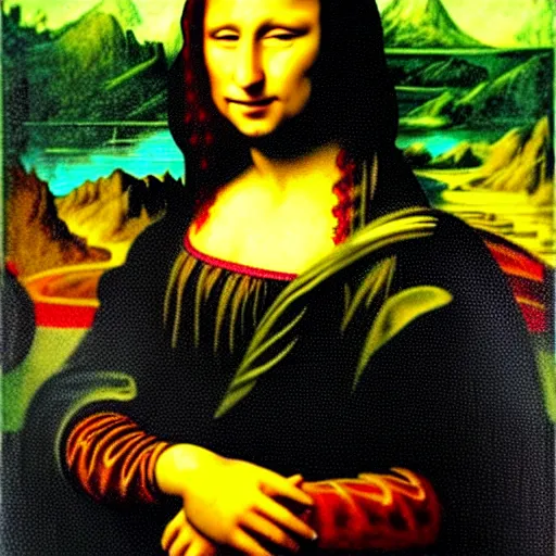 Image similar to painting of keanu reeves in the style of mona lisa, painting by leonardo da vinci