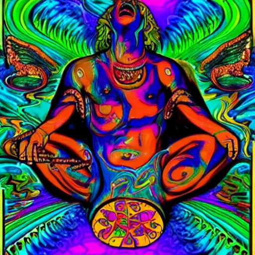 Image similar to a god dreaming about other gods, psychedelic