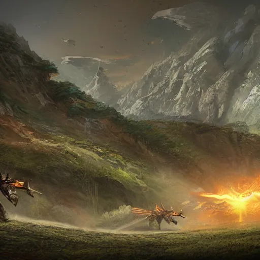 Prompt: pacing harvester through valley to battle star, artstation, matte painting, masterpiece