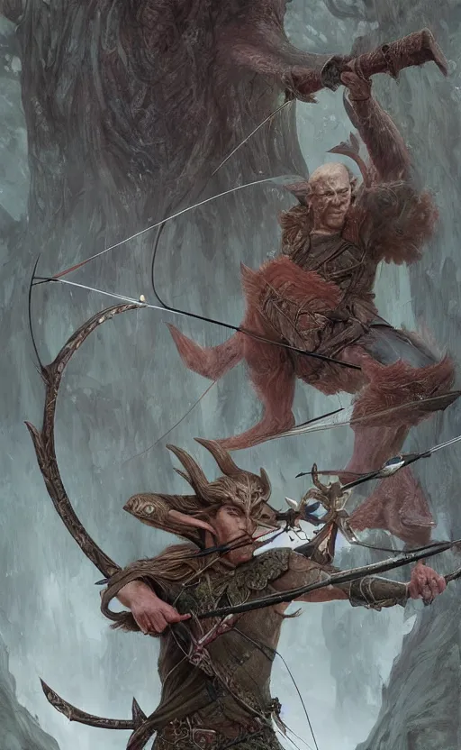 Image similar to portait of elven archer shooting arrow at forest monster, front game card, drark, marvel comics, dark, intricate, highly detailed, smooth, artstation, digital illustration by ruan jia and mandy jurgens and artgerm and wayne barlowe and greg rutkowski and zdislav beksinski