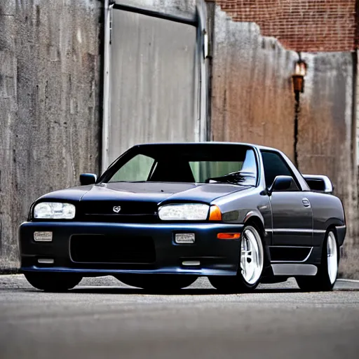 Prompt: Nissan GTR R32 Parked in alley cannon photo 1mp