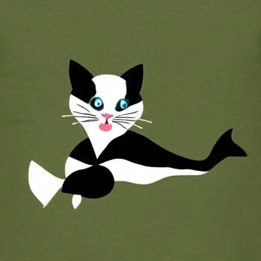 Prompt: “ tuxedo cat riding a dolphin ”