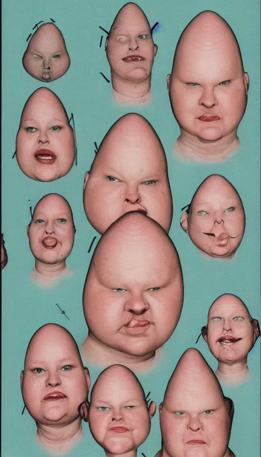 Image similar to obese coneheads, detailed facial features, 1 9 8 0 aesthetic