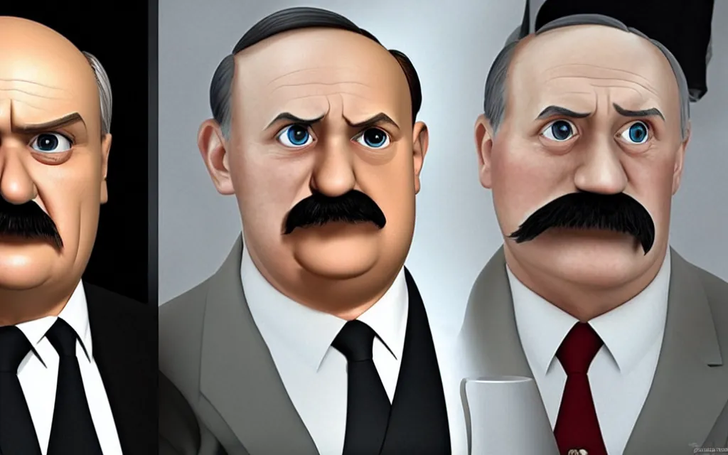 Image similar to alexander lukashenko as hitler realistic faces shot from movie pixar