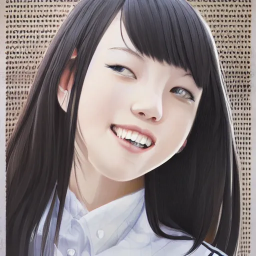 Image similar to a high detail portrait of high school girl by makoto sinkai, in simple background, CLIP STADIO, mad painting